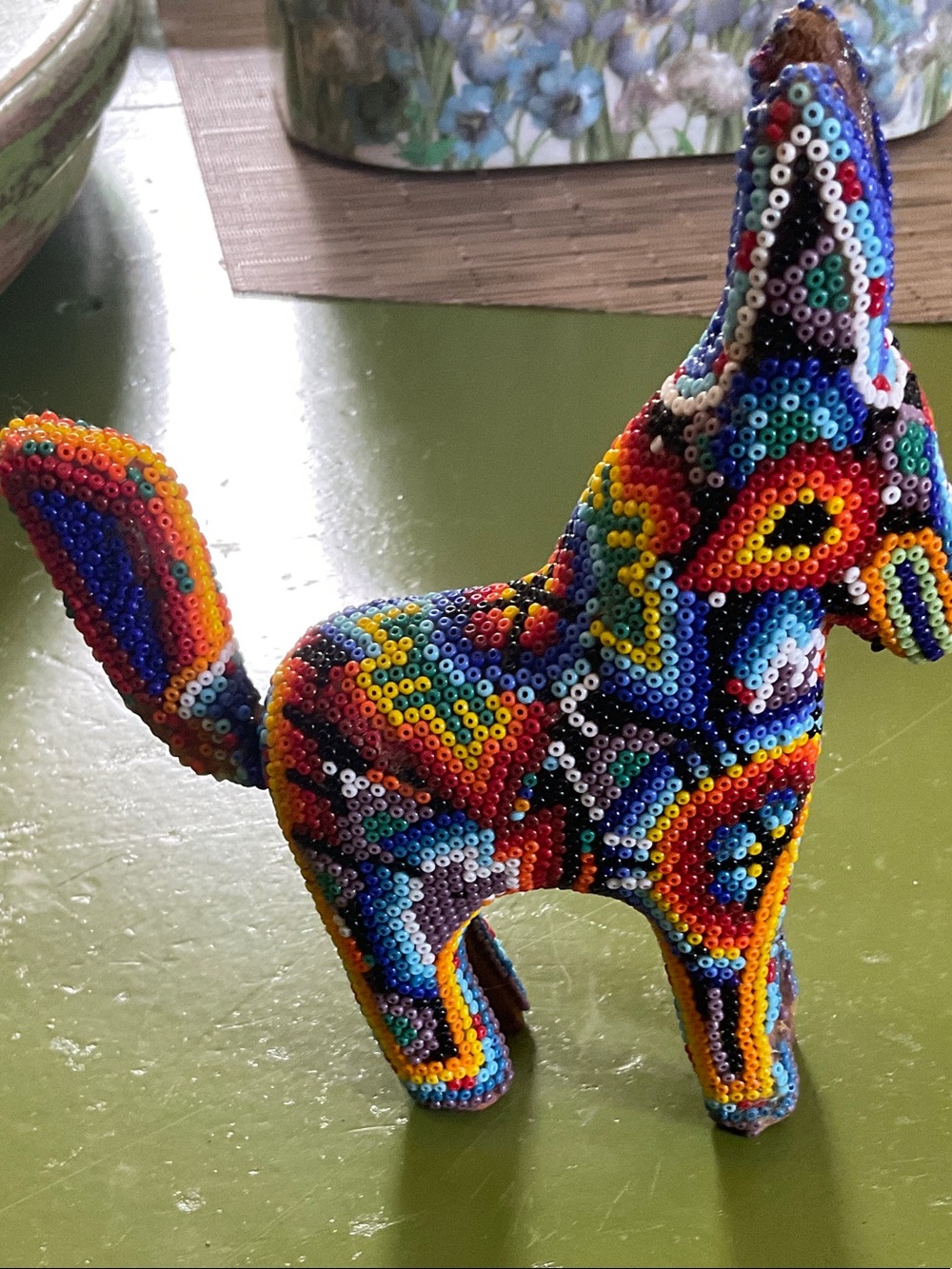 Handcrafted Multicolor Beaded Huichol folk art Donkey Sculpture - Picture 2 of 6